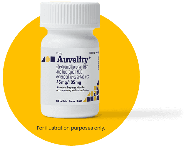 Auvelity® (dextromethorphan HBr and bupropion HCl) bottle
